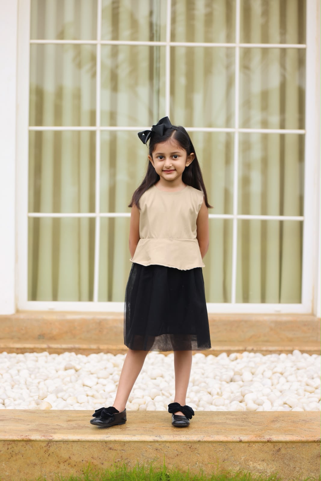 Beige peplum top with tulle skirt